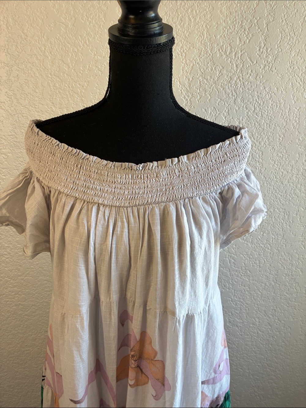 Maeve Pia Binazzi Maxi Dress Pink Vibrant Fish Print Off The Shoulder Tiered S - Picture 6 of 12